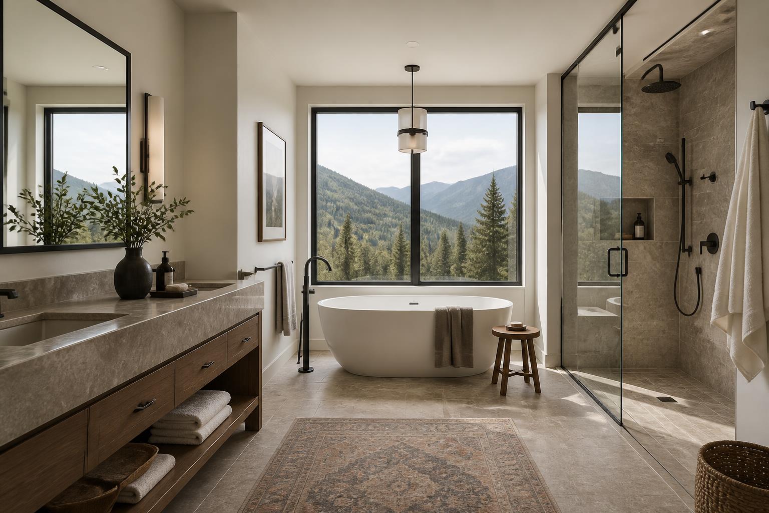 Modern bathroom with polished fixtures and soft natural light.